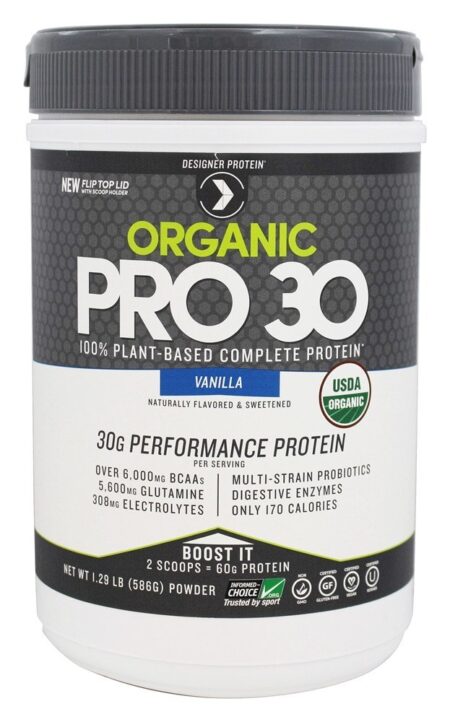 Organic Pro 30 100 % Baunilha Completa de Proteína à Base de Plantas - 1.29 lb. Designer Protein