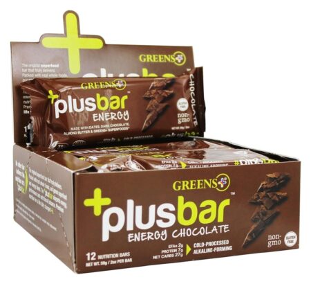 + Caixa de barras de energia PlusBar Chocolate - 12 Barras Greens Plus