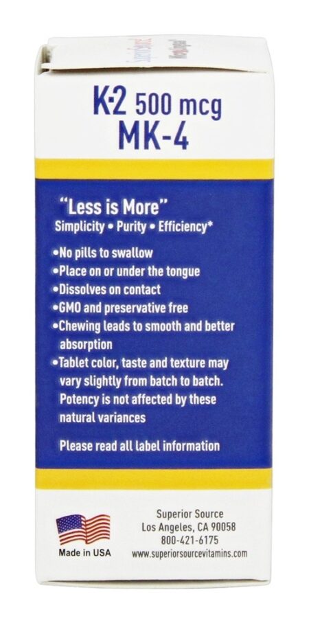 Vitamina K2 500 mcg. - 60 Tablets de dissolução rápida Superior Source - Image 4