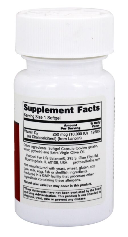 Vitamina D3 10000 UI - 120 Softgels Protocol For Life Balance - Image 2