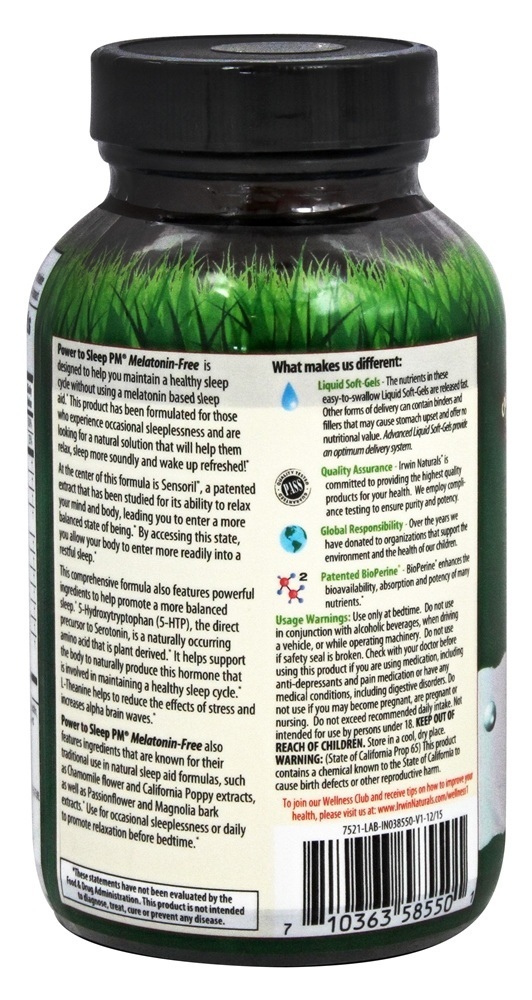 Poder para dormir PM livre de melatonina - 50 Softgels Irwin Naturals - Imagem 3