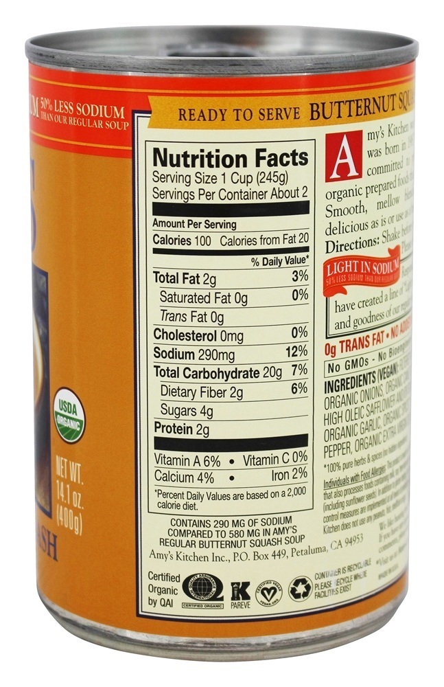 Polpa de Butternut de Baixa Sopa de Sódio Orgânica - 14.1 fl. oz. Amy's - Imagem 2