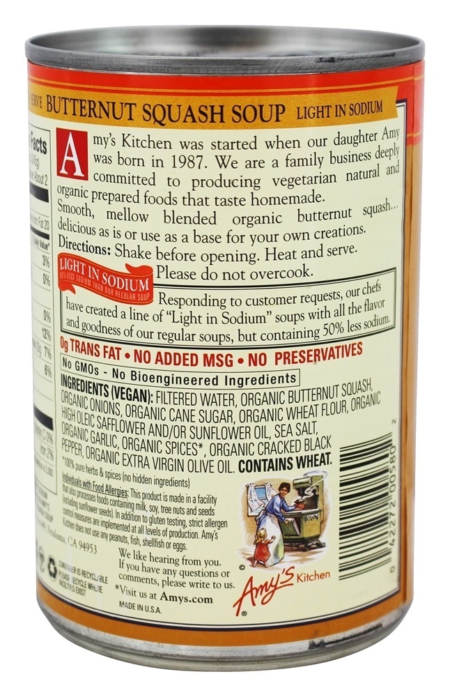 Polpa de Butternut de Baixa Sopa de Sódio Orgânica - 14.1 fl. oz. Amy's - Imagem 3