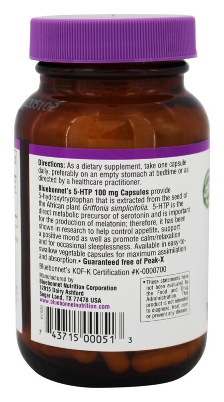 Precursor da Serotonina 5-HTP 100 mg. - 60 Cápsula (s) vegetal (s) Bluebonnet Nutrition - Image 3