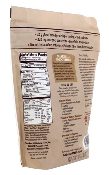 Reforço Nutricional de Proteína em Pó com Chia & Probiotics Chocolate - 16 oz. Bob's Red Mill - Image 2