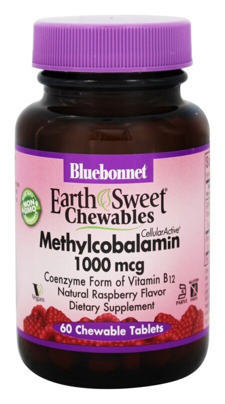 EarthSweet Chewables Metilcobalamina Sabor Natural de Framboesa 1000 mcg. - 60 comprimidos mastigáveis Bluebonnet Nutrition