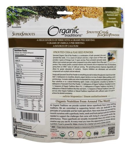 Brotou Chia e sementes de linho em pó - 8 oz. Organic Traditions - Image 2