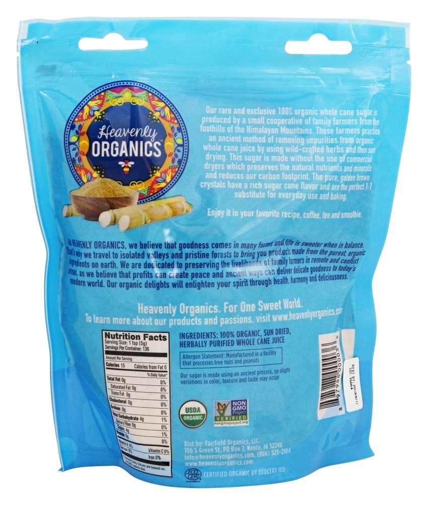 100 % de açúcar de cana inteiro orgânico - 1.25 lbs. Heavenly Organics - Imagem 2