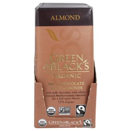 Caixa de barras de chocolate ao leite 37 % de cacau com amêndoas - 10 Barras Green & Black's Organic