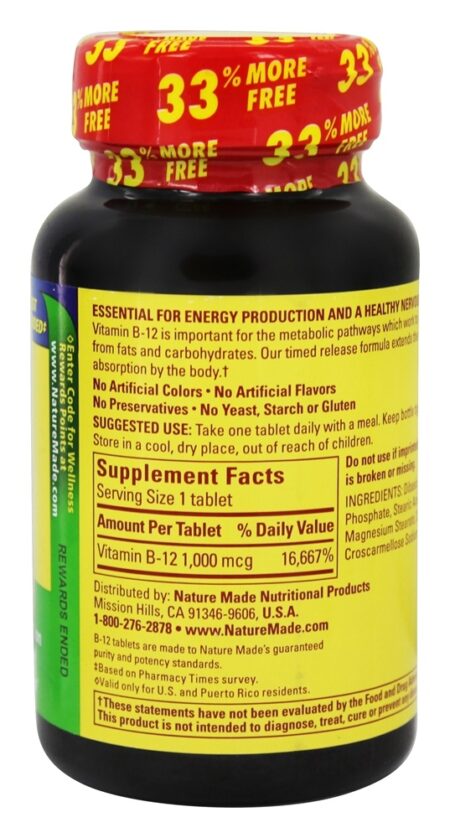 Vitamina B12 Liberação Programada 1000 mcg. - 160 Tablets Nature Made - Image 2