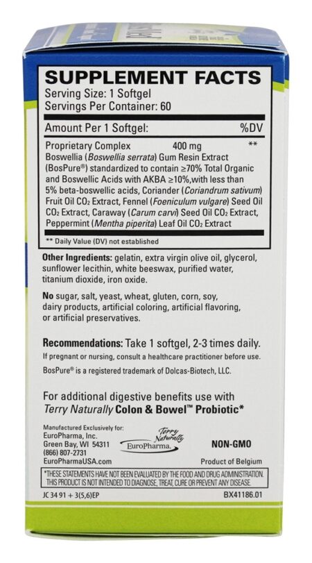 Frisado Naturalmente Bosm Intestinal Intestino Apoiar - 60 Softgels EuroPharma - Image 2