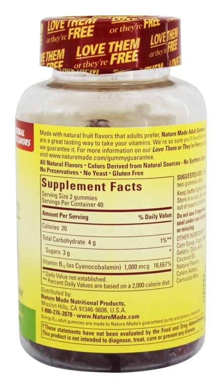 Energia B12 Suplemento Para Adultos Sabor Cereja & Frutas Mistas 1000 mcg. - 80 Gummies Nature Made - Image 2