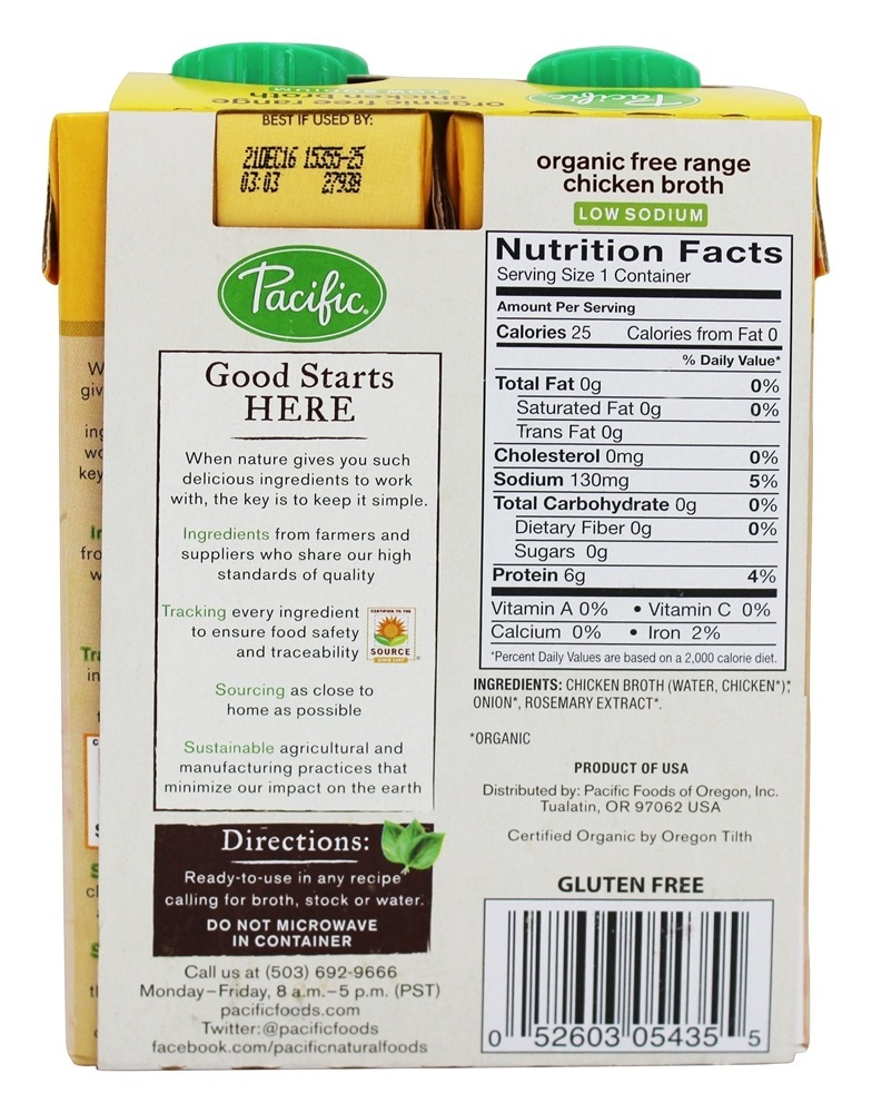 Orgânico Livre Alcance Frango Caldo Baixo Sódio 8 fl. oz. - 4 Pacote (s) Pacific Foods - Imagem 3