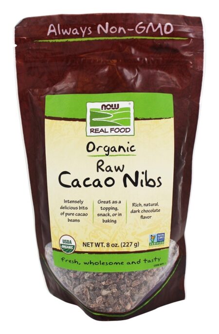 Nibs de cacau crus orgânicos - 8 oz. NOW Foods