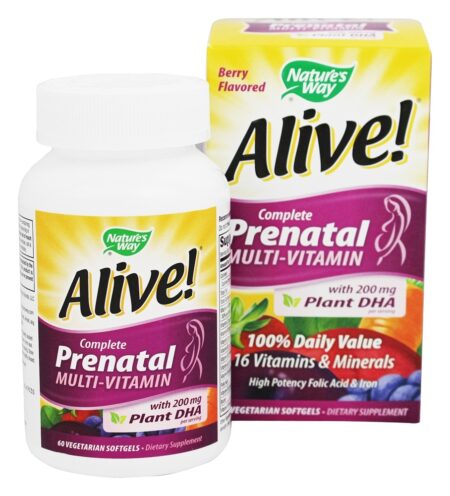 Alive! Multivitamínico Pré-Natal Completo Sabor de Frutas - 60 Cápsulas Vegetarianas Nature's Way