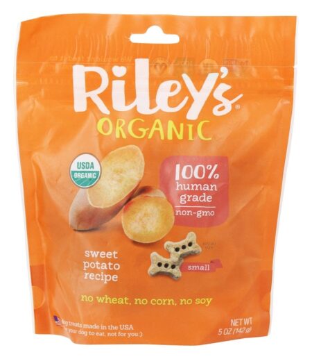 O cão pequeno orgânico do osso trata a receita da batata doce - 5 oz. Riley's Organics