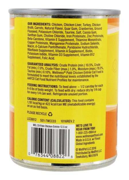 Grão Livre Alisar Pão Cabeça Gato Comida Frango Jantar - 12.5 oz. Wellness Pet - Image 2