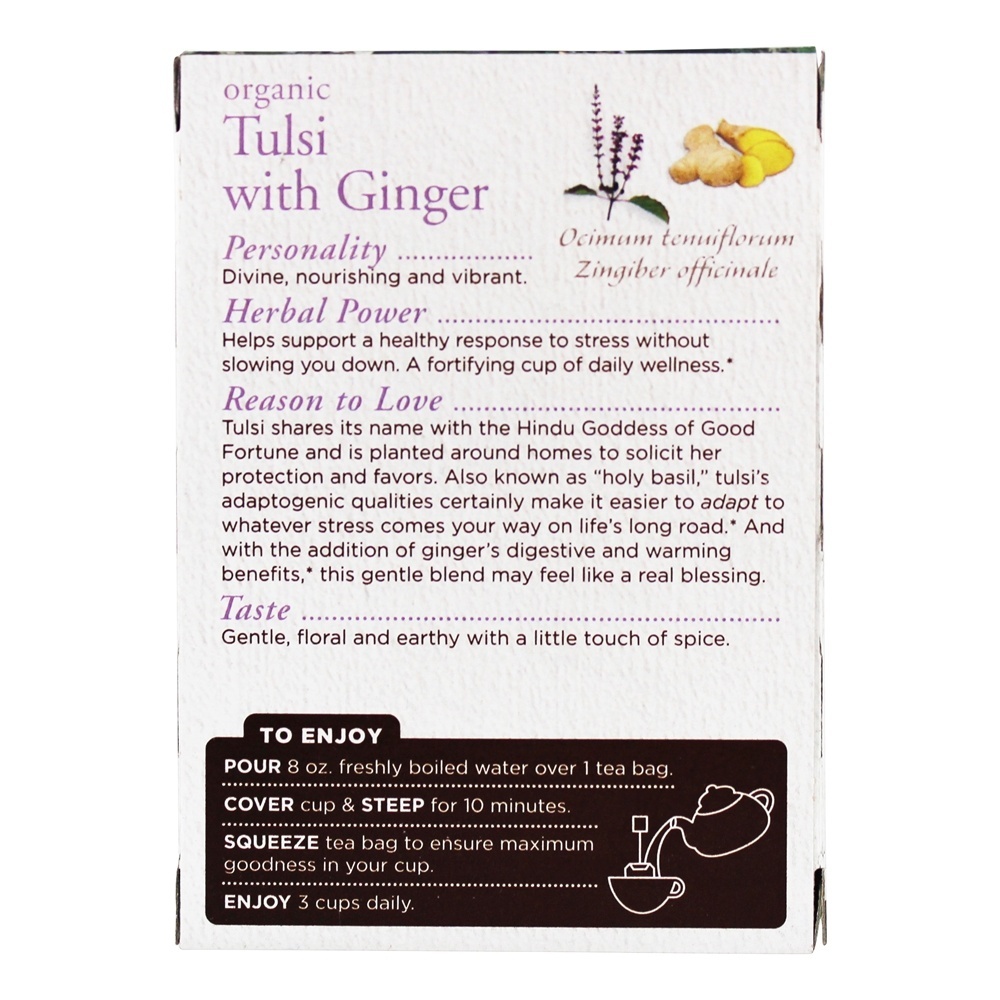 Tulsi Orgânica Com Chá De Ervas De Gengibre - 16 Saquinhos de Chá Traditional Medicinals - Imagem 3