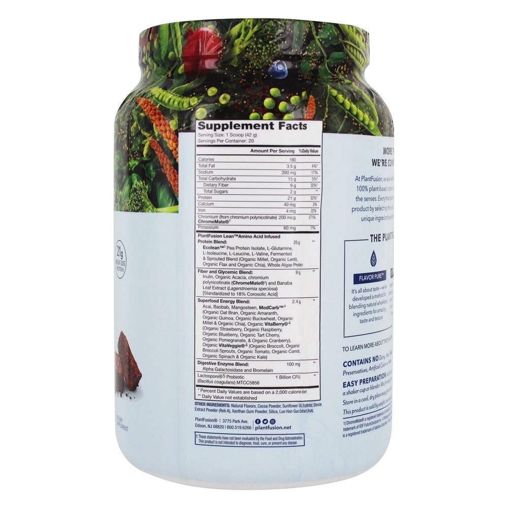 Completa Proteína Vegetal Lean Chocolate Brownie - 1.85 lb. PlantFusion - Imagem 2