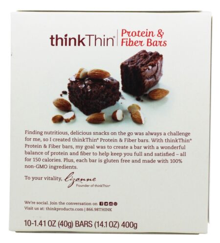 thinkthin Inclinar Proteína & Fibra Barras Caixa Chocolate Amêndoa Bolo de chocolate - 10 Barras Think Products - Image 3