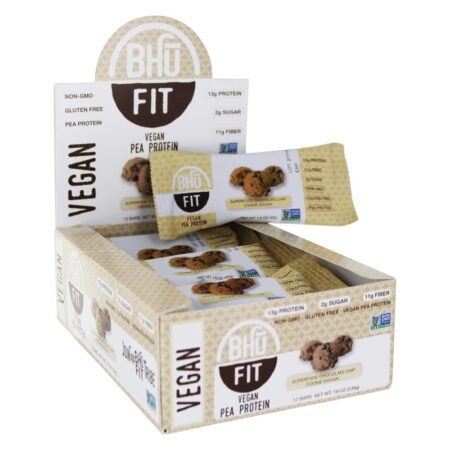 Proteína Vegan Ervilha Chip De Chocolate Superalimento + Massa De Biscoito - 12 Barras Bhu Fit