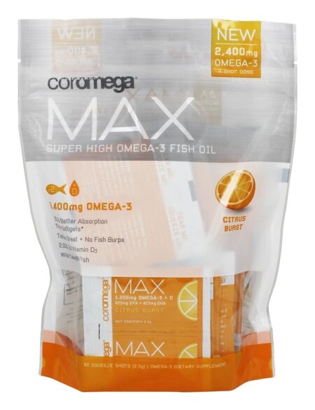 MAX Óleo de Peixe Omega-3 Super Forte Sabor Cítrico - 60 Pacotes (s) Coromega