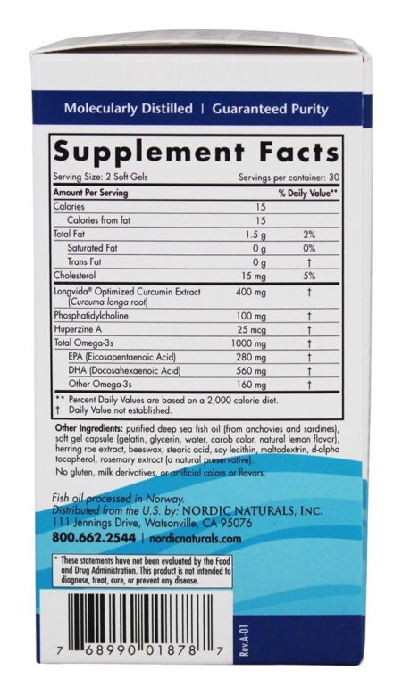 Omega Memória com curcumina - 60 Softgels Nordic Naturals - Image 2