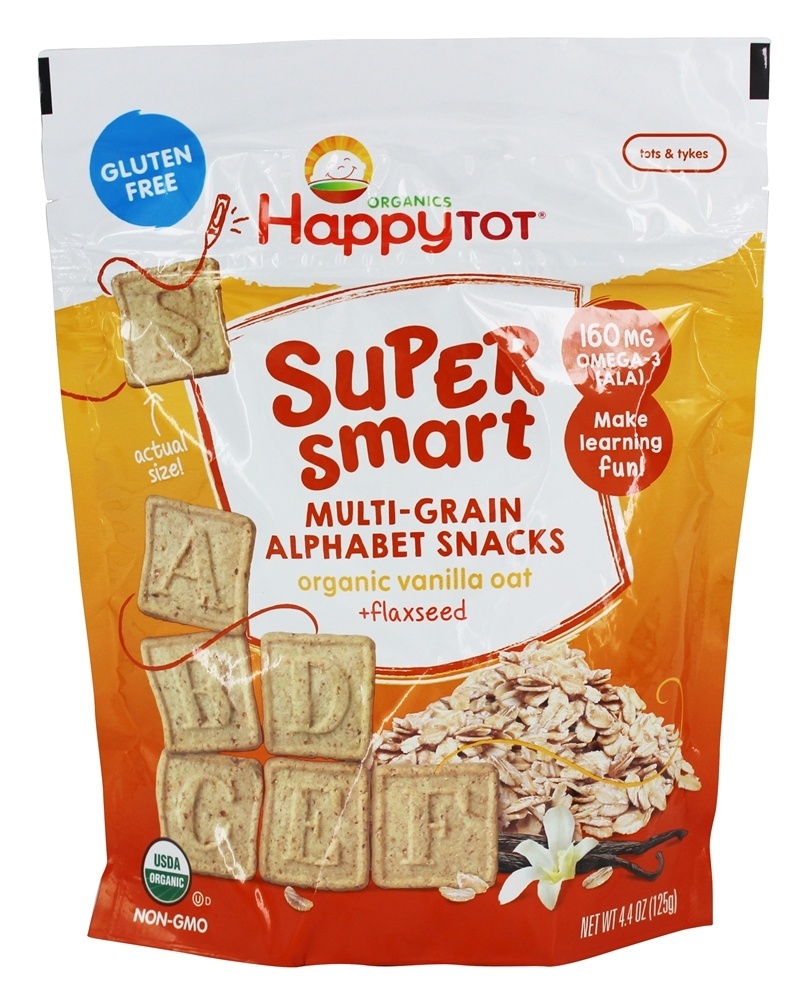 Feliz Tot Orgânico Super Inteligente Multi-Grão Alfabeto Lanches De Baunilha Aveia - 4.4 oz. Happy Family