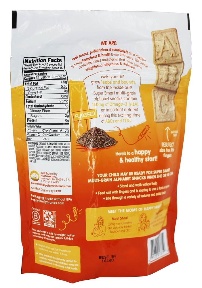Feliz Tot Orgânico Super Inteligente Multi-Grão Alfabeto Lanches De Baunilha Aveia - 4.4 oz. Happy Family - Imagem 2
