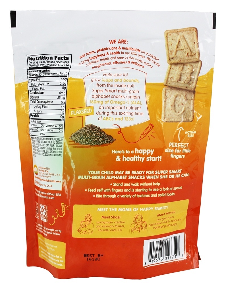 Feliz Tot Orgânico Super Inteligente Multi-Grão Alfabeto Lanches De Baunilha Aveia - 4.4 oz. Happy Family - Imagem 3