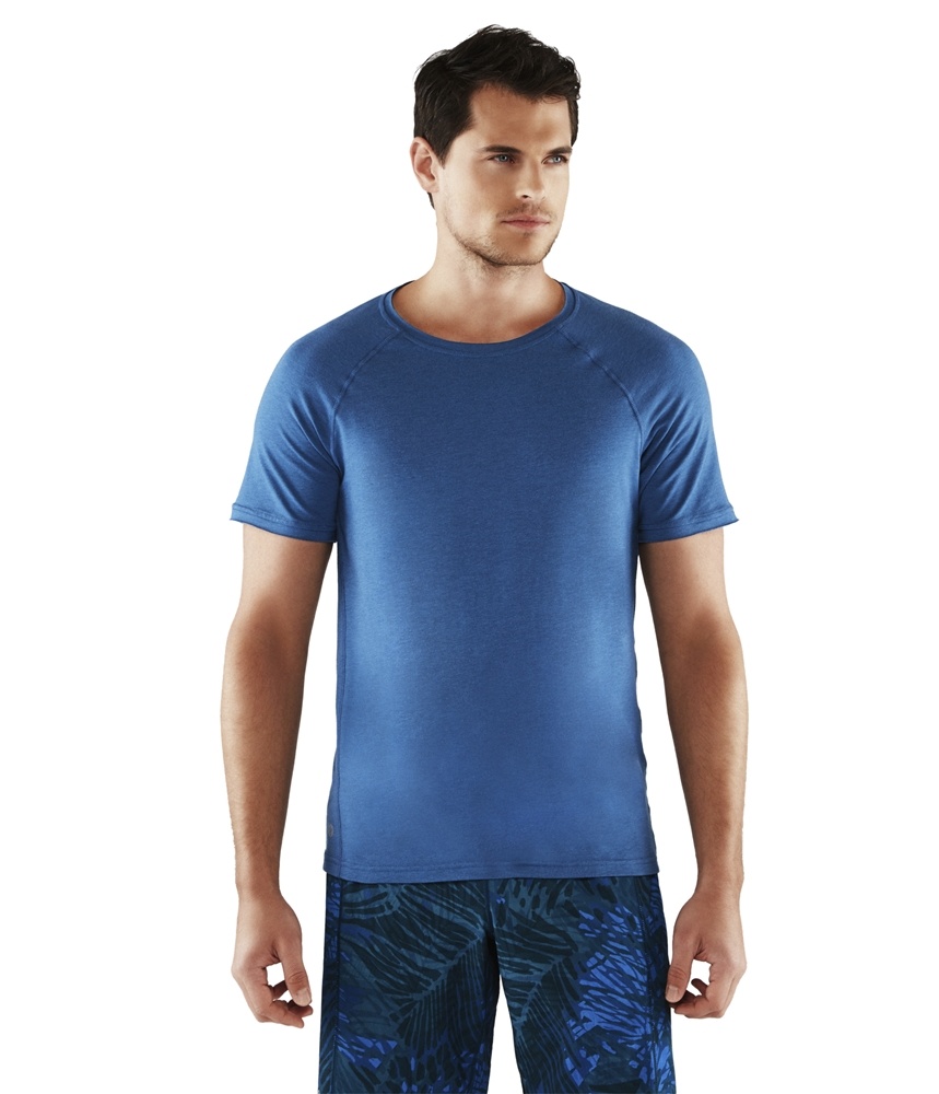 T de Raglan de desempenho Transcend masculino Aqua - Médio Manduka
