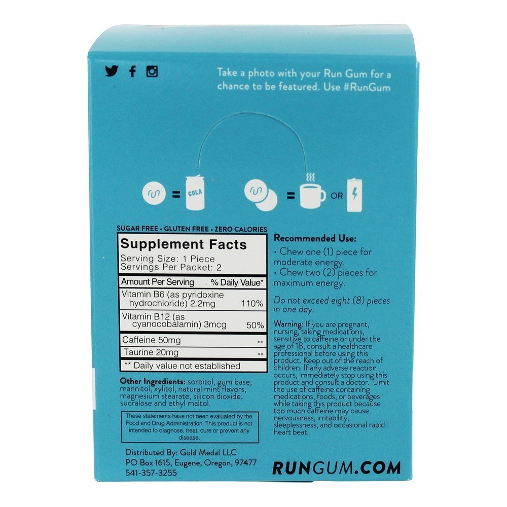 Desempenho Energy Sugar-Free Gum Mint - 12 Pacotes (s) Run Gum - Imagem 2