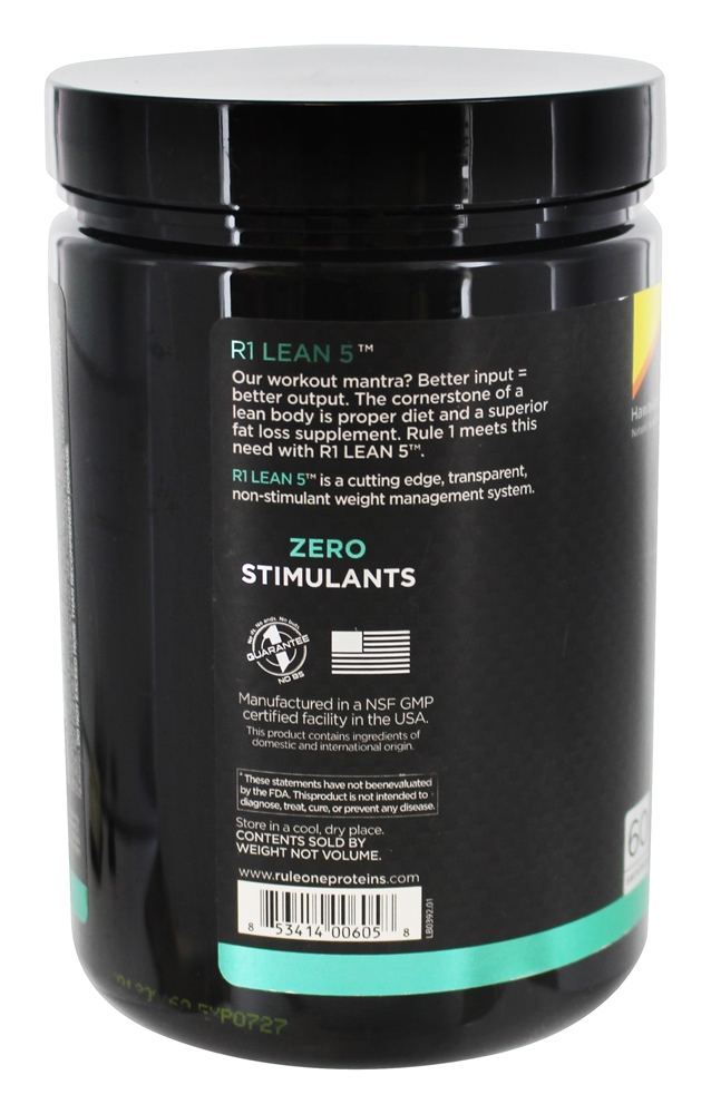 R1 Lean 5 Gerenciamento de Peso Não-Estimulante 60 Porções de Explosão Havaiana - 336 Gramas Rule One Proteins - Imagem 3