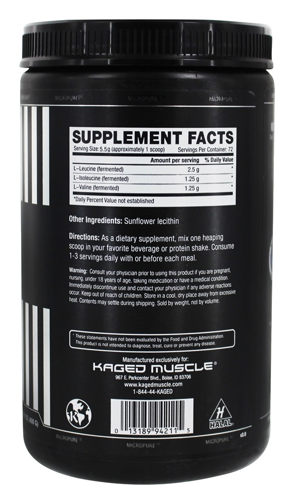 BCAA 2 : 1: 1 grau farmacêutico sem sabor - 14.1 oz. Kaged Muscle - Imagem 2