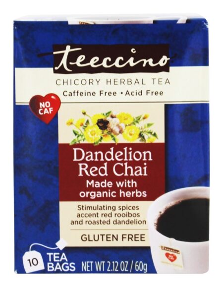 Chicória chá de ervas cafeína grátis dandelion vermelho chai - 10 Saquinhos de Chá Teeccino