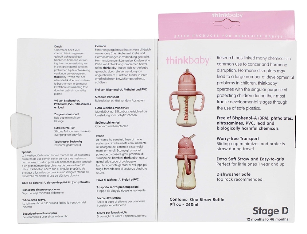 Thinkster Palha Garrafa Etapa D 12 Mês para 36 Mês Rosa - 9 oz. Thinkba - Imagem 3