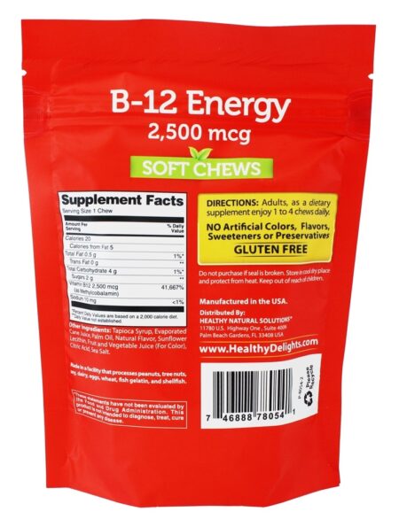 Energia B-12 Sem Glúten Sabor Morango 2500 mcg. - 30 mastigação suave Healthy Delights - Image 2