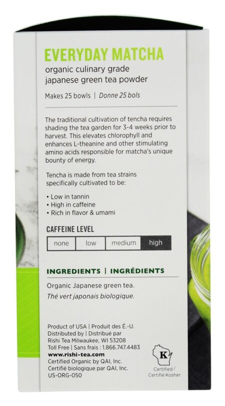 Orgânico Cotidiano Matcha Japonês Verde Chá Pó - 1.76 oz. Rishi Tea - Image 2