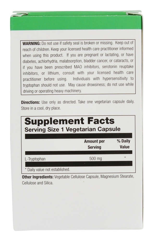 Grau Farmacêutico de L-Triptofano 500 mg. - Cápsulas vegetarianas 60 Natural Balance - Imagem 2