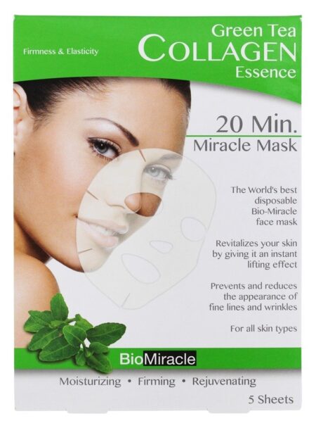 20 Minuto Milagre Verde Chá Colágeno Essência Facial Folha Máscara - 5 Contagem BioMiracle