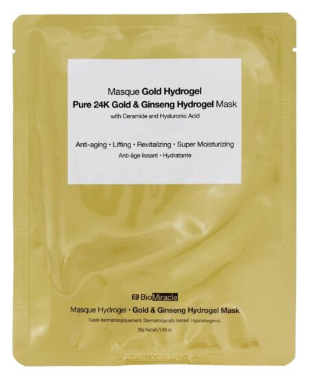 Hidrogel de Masque Gold Pure Máscara Facial de Hidrogel de Ouro e Ginseng 24K - 1.05 oz. BioMiracle