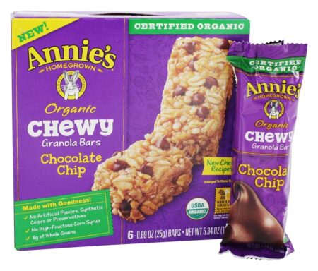 Microplaqueta de chocolate em borracha orgânica das barras de Granola - 6 Barras Annie's