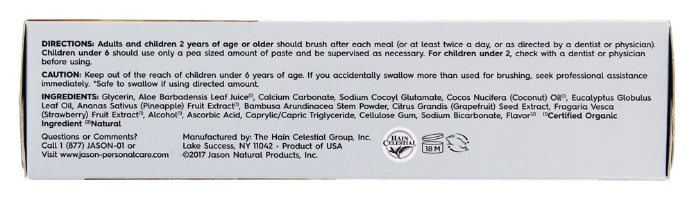 Simplesmente creme de creme dental de creme de coco branqueamento - 4.2 oz. JASON Natural Products - Imagem 2