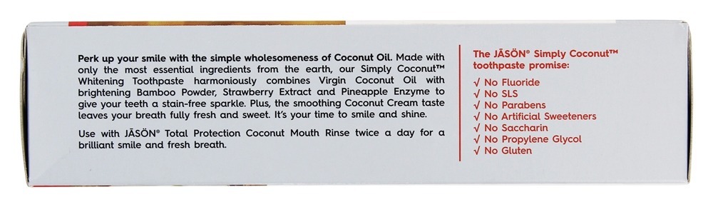 Simplesmente creme de creme dental de creme de coco branqueamento - 4.2 oz. JASON Natural Products - Imagem 3