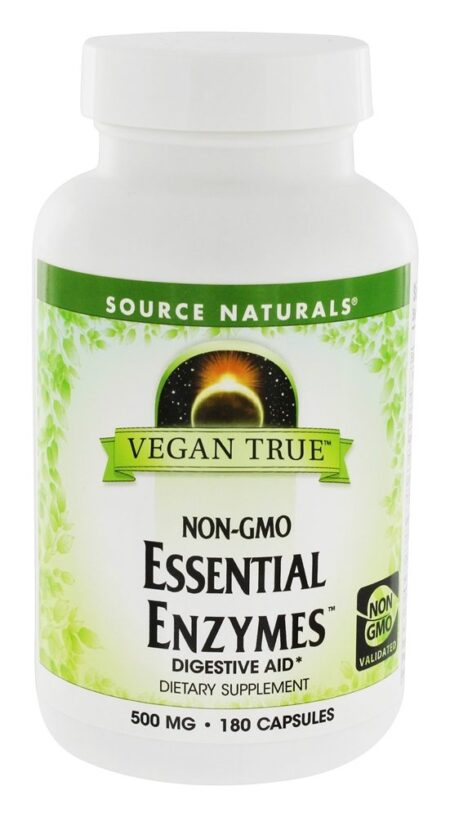 Vegan verdadeira Non-GMO enzimas essenciais 500 mg. - Cápsulas 180 Source Naturals