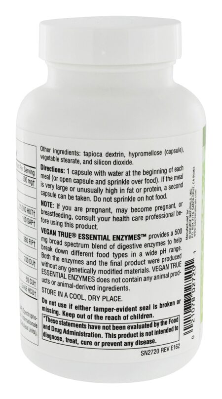 Vegan verdadeira Non-GMO enzimas essenciais 500 mg. - Cápsulas 180 Source Naturals - Image 3