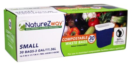 Pequenos Sacos de Resíduos Compostáveis de 3 Galão - 30 Malas NatureZway