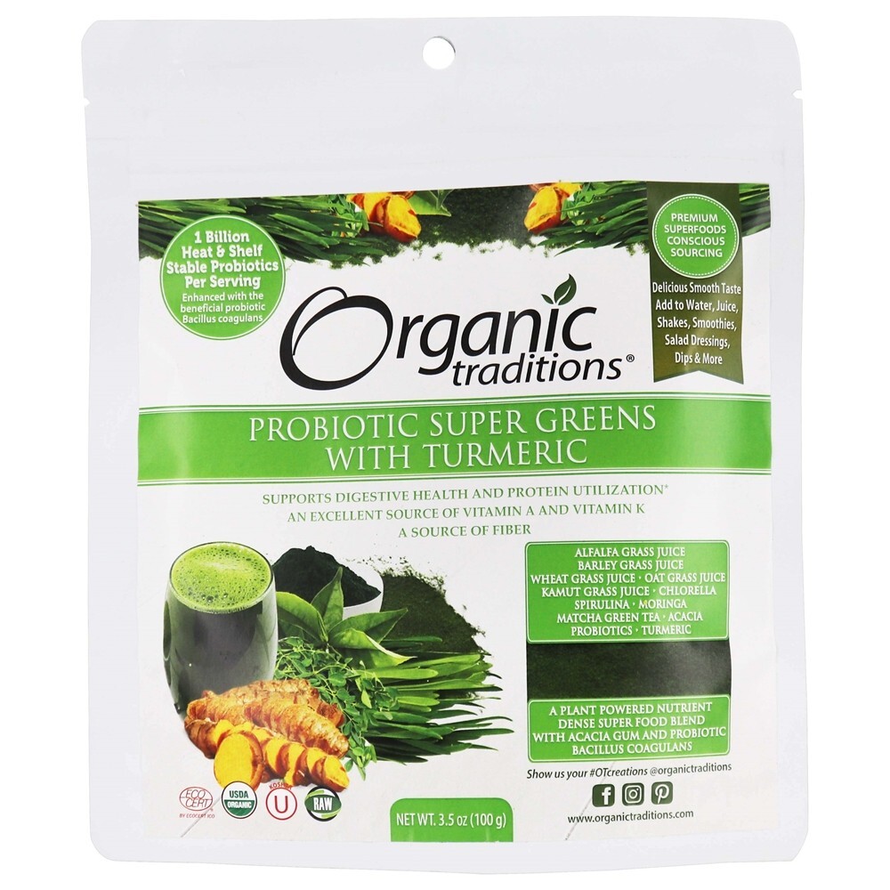Verdes Super Probiotic com cúrcuma - 3.5 oz. Organic Traditions