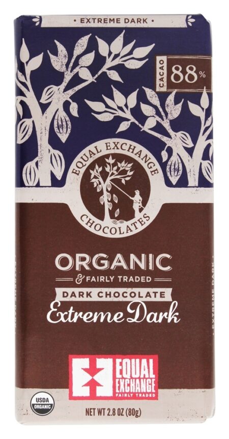 Barra de Chocolate Amargo Orgânica e Bastante Negra Extreme Dark 88 % Cacao - 2.8 oz. Equal Exchange