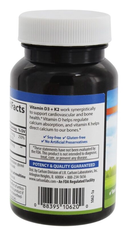 Vitamina D3 + K2 - Cápsulas 120 Carlson Labs - Image 3